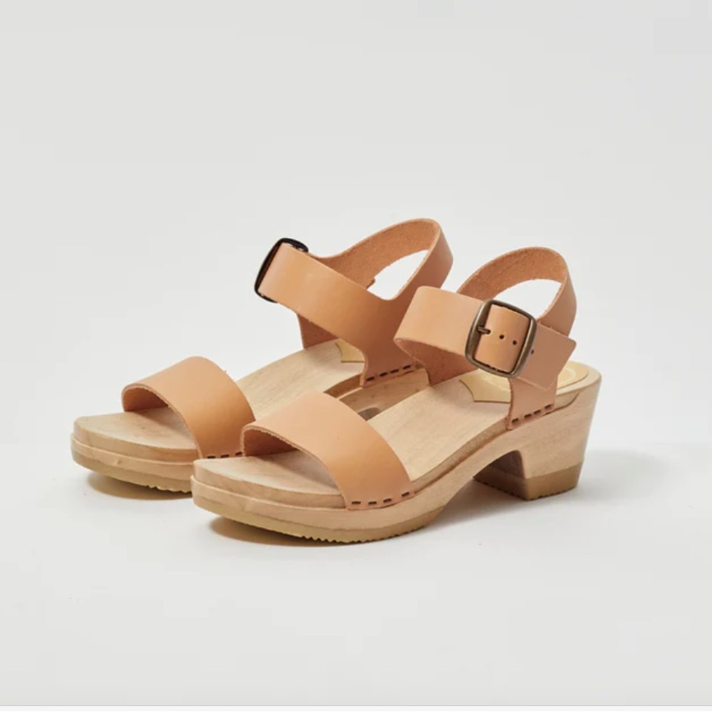 No. 6 Two Strap Clog on Mid Heel in Desert-size 40